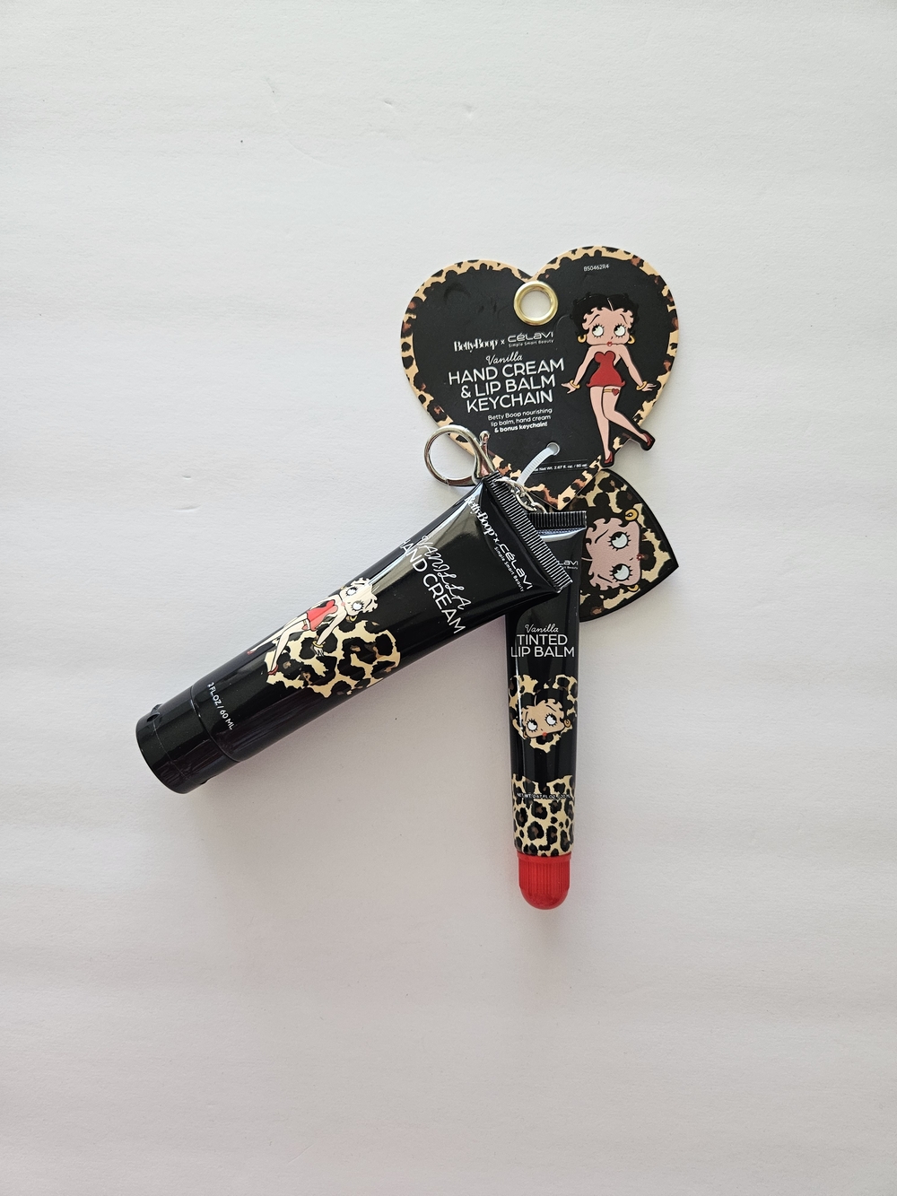 (#143) Betty Boop Vanilla Hand Cream & Lip Balm Keychain Set